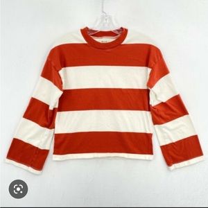 Madewell Orange Striped Long Sleeve Shirt-Large